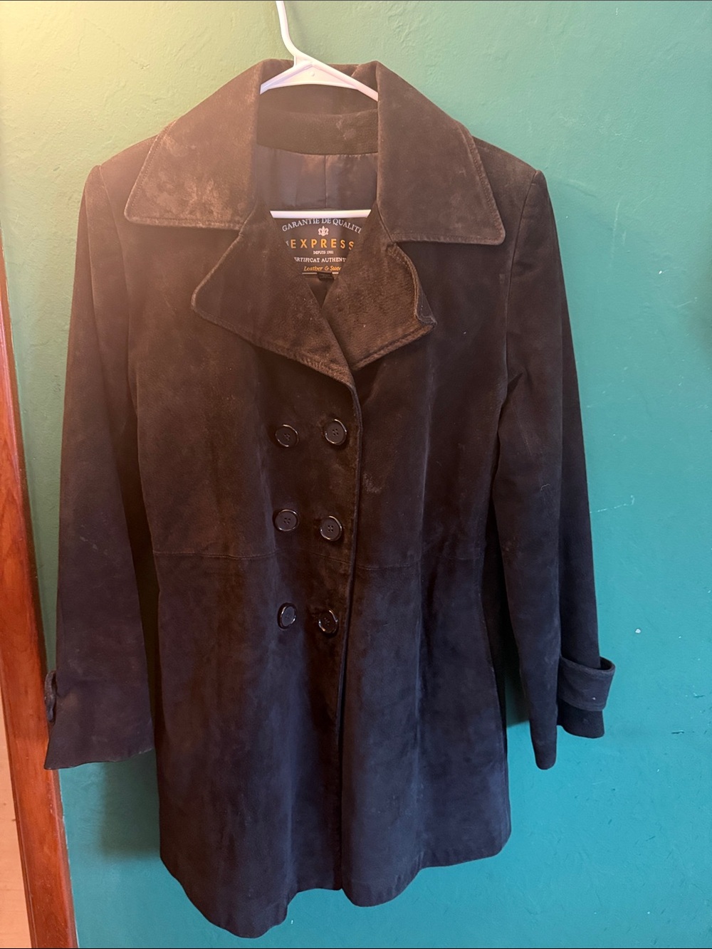 Express Black Suede Double-Breasted Pea Coat